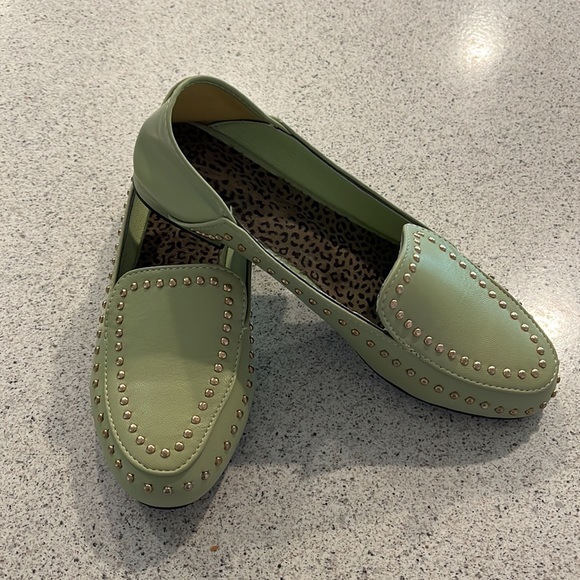 NWOT Seven7 Francesca Light Green Studded Loafers - Picture 2 of 7